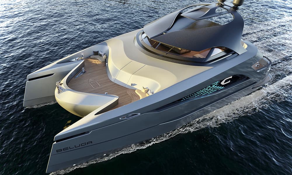 Crown Beluga electric yacht concept underway at sea